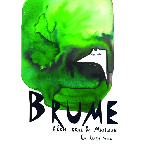 Affiche du spectacle Brume d'Anne Borlée, avec un loup dans une brume verte